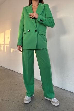 Kadın Yeşil Oversize Blazer Ceket Pantolon Takım 0993-2222 TYC00427855802