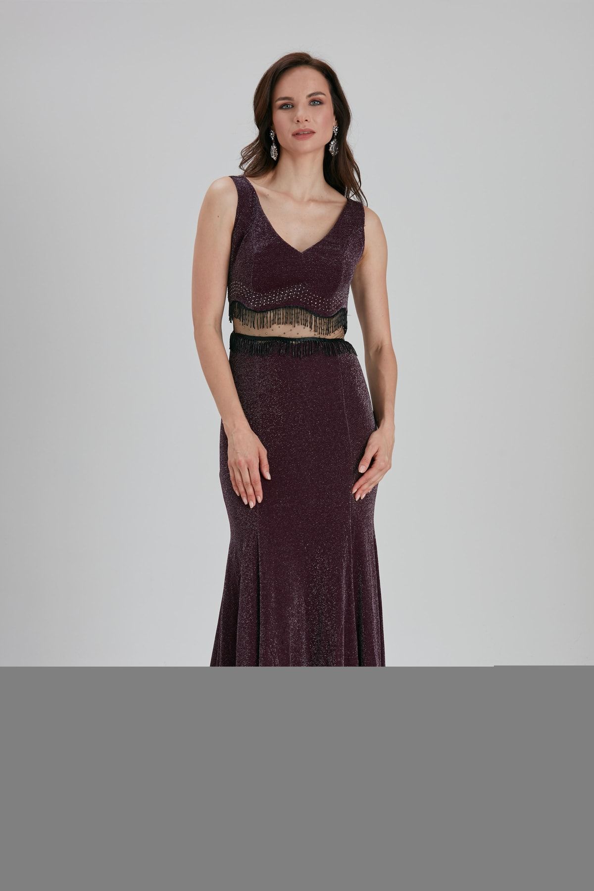 Neva Style-Rochie de seara mov cu ciucuri 36750mor 3
