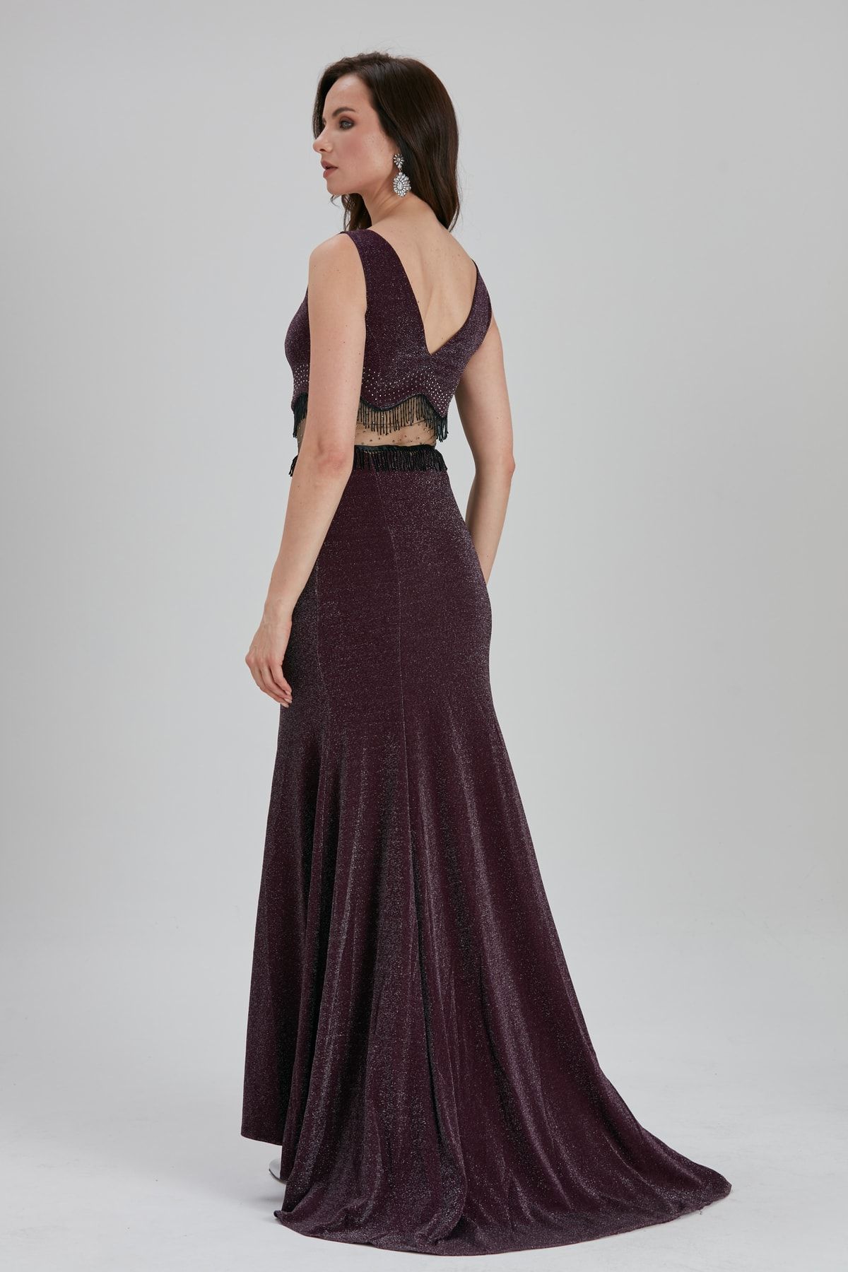 Neva Style-Rochie de seara mov cu ciucuri 36750mor 4