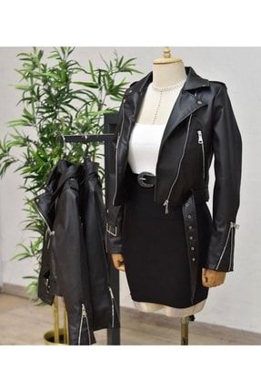 Kadın Siyah Suni Deri Ceket MRV1991