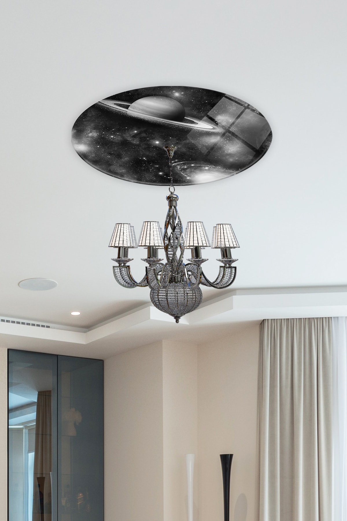 Glass Chandelier Hub | Galaxy Pattern | Black and White Background | 50cm X 50cm