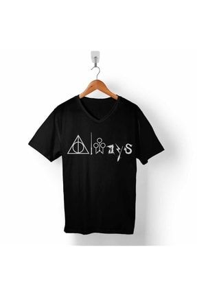 Erkek Siyah Harry Potter Always Frases De Severo Logo V Yaka Tişört T05S2952