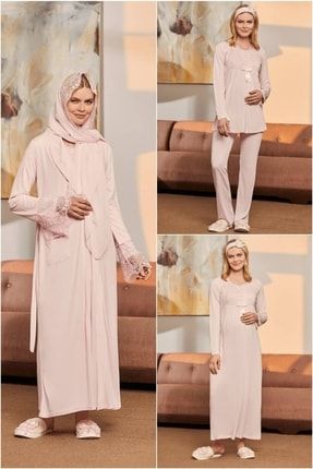 By Mecit 1924 Şal Hediyeli Lohusa Pijama, Gecelik, Sabahlık Set 1924YP-01