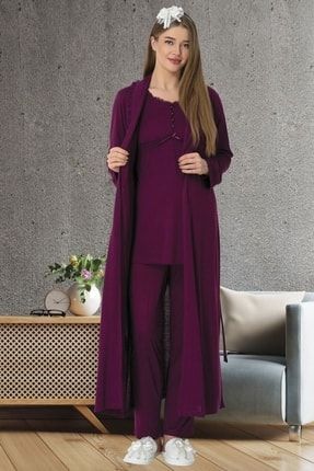 Mecit 5611 Mürdüm Sabahlıklı Lohusa Pijama Takımı 5611M-01