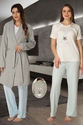 Kadın Mavi Emzirme Özellikli Sabahlıklı Hamile Pijama Takımı 2070 TXB3C7CA5B1662