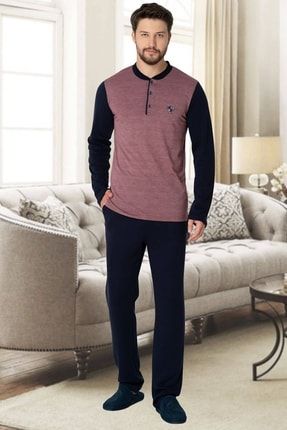 Bordo Büyük Beden Erkek Pijama Takımı MECİT2762