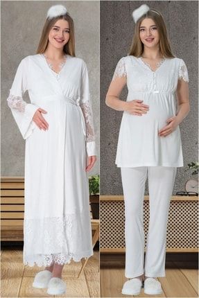 Mecit 5604 Sabahlık Pijama Gecelik Lohusa Seti MCT5604PJM