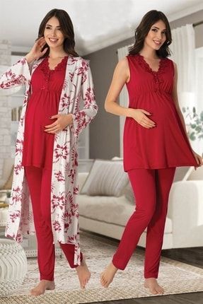 8034 Vişne Sabahlıklı Lohusa Pijama Takımı TYC00172931179