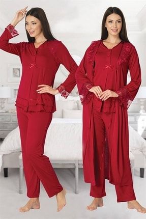 2424 Vişne Sabahlıklı Lohusa Pijama Takımı