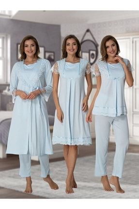 Pijama T 2050 Lacivert Lohusa Hamile 4'lü Set Mavi