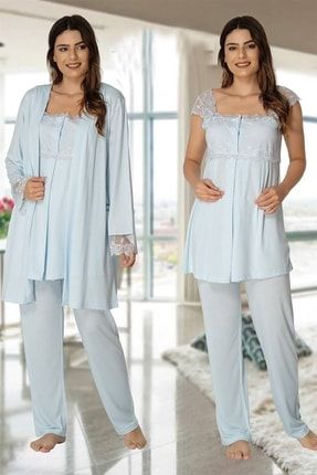 2301 Mavi Sabahlıklı Lohusa Pijama Takımı TYC00168250036
