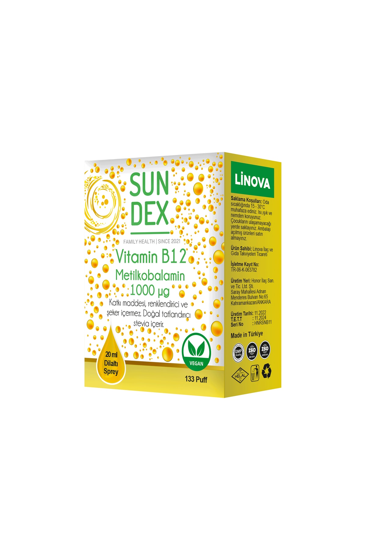 Sun Dex Family Health Since 2021 Vitamin B12 Metilkobalamin 1000 Mcg 20 ml Dilaltı Sprey