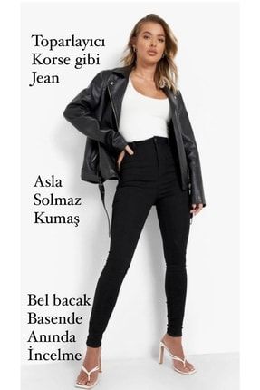 Simsiyah Renk Solmaz Slim Fit Süper Yüksek Bel Skinny Jeans 7896