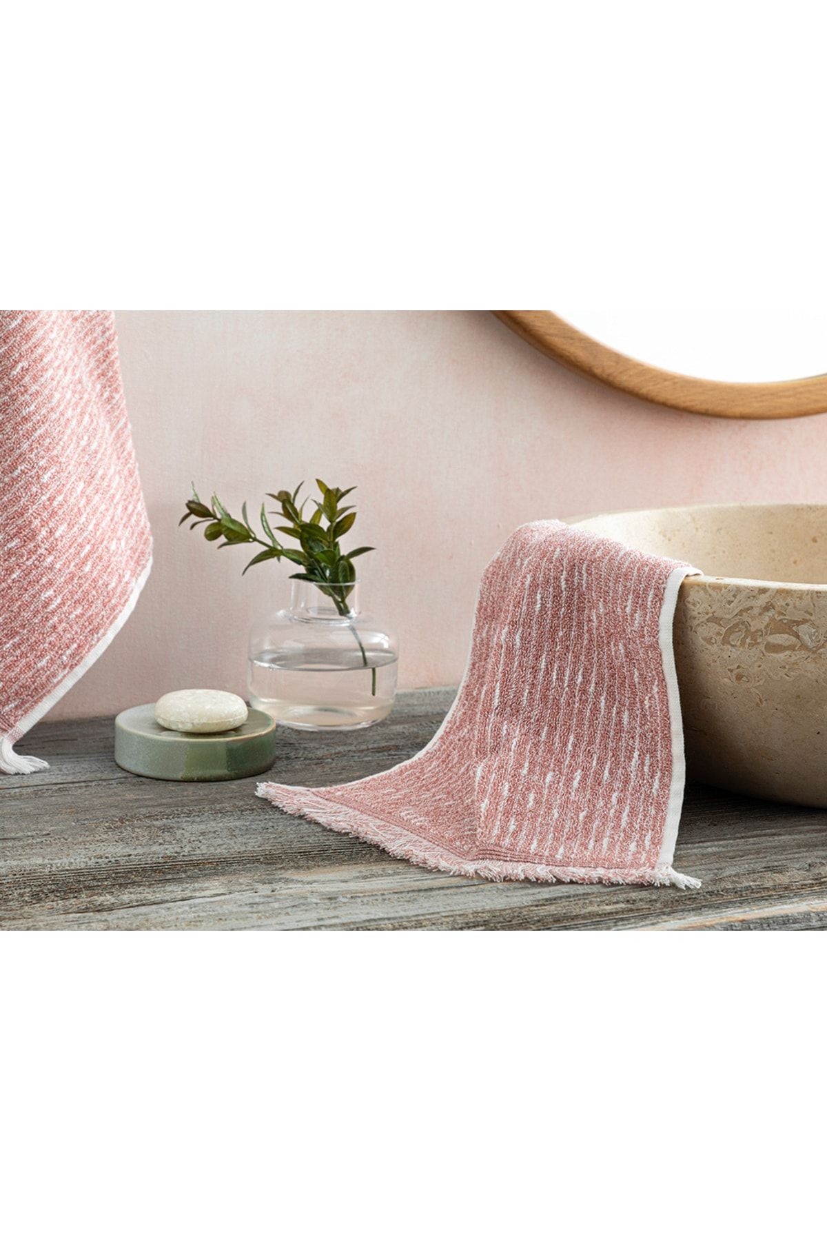 English Home Hybrid Pamuklu Saçaklı El Havlusu 30x40 Cm Ekru - Pembe
