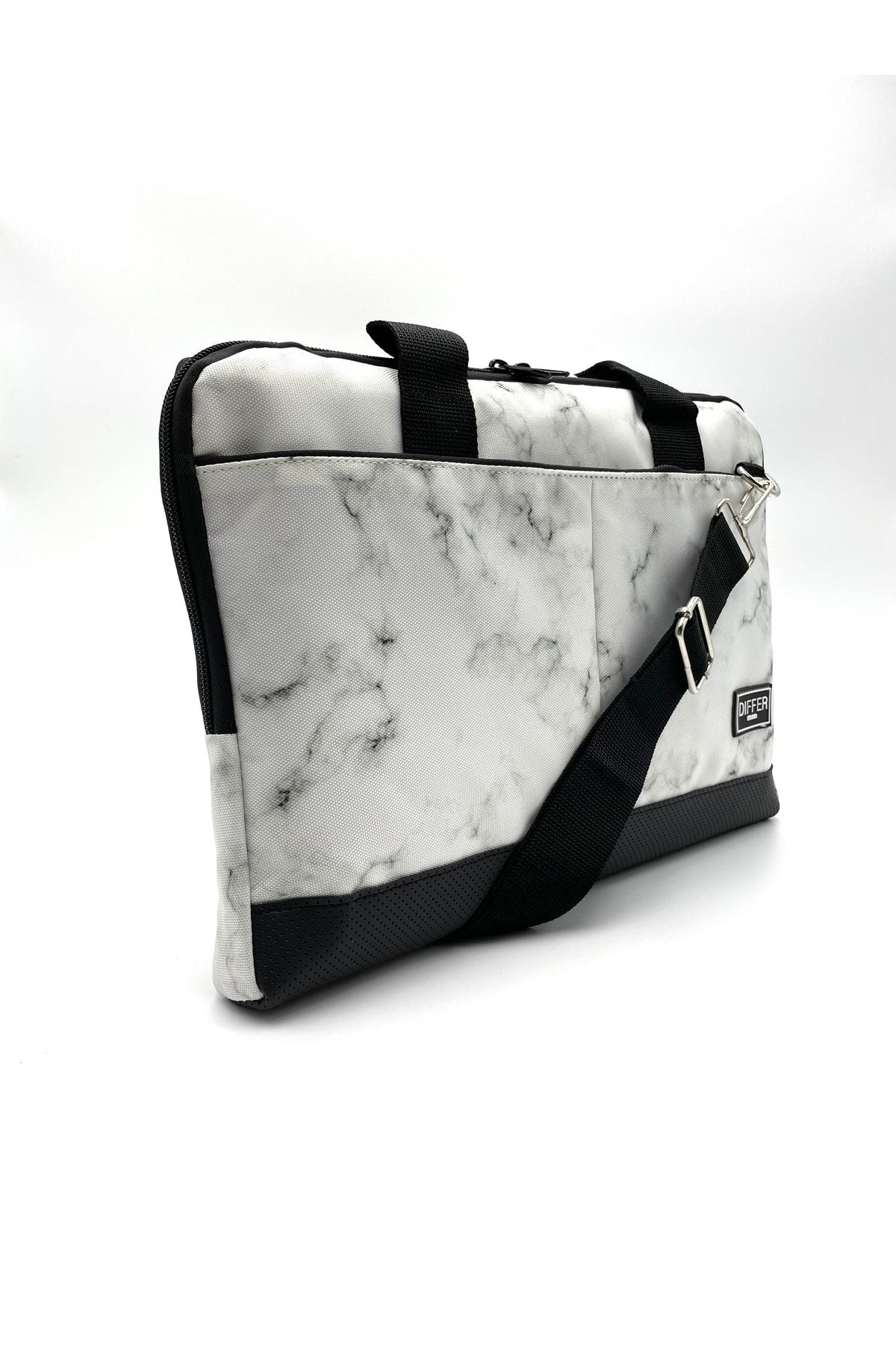Differ-15.6'' Inch, White Marble Pattern, Shoulder Strap and Cross Notebook Laptop Macbook Bag 4