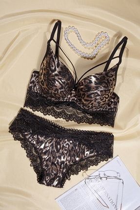 Leopar Desenli Bustiyer Bralet Şık Dolgulu Sütyen Takım TYC00343570031