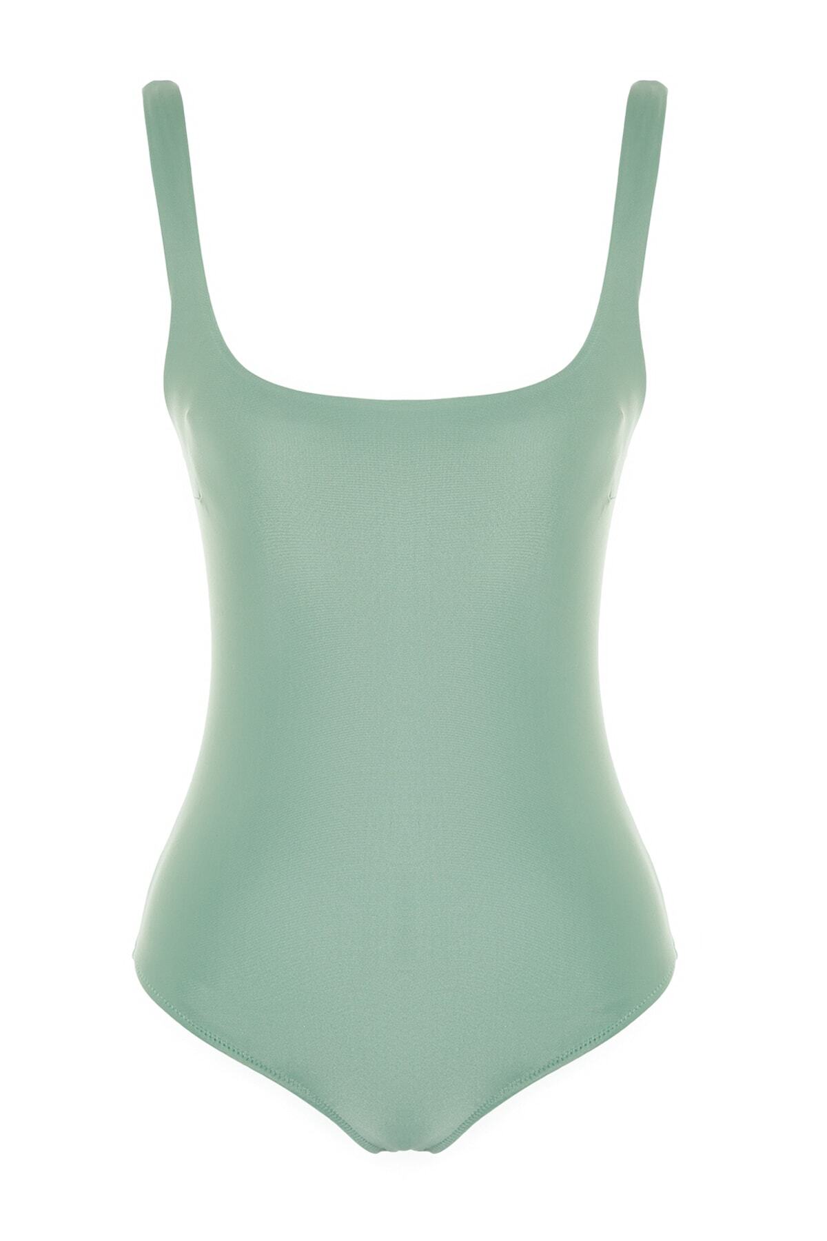 Trendyol Collection-Grüner Badeanzug mit eckigem Kragen und normalem Beinschnitt TBESS22MA0005 6