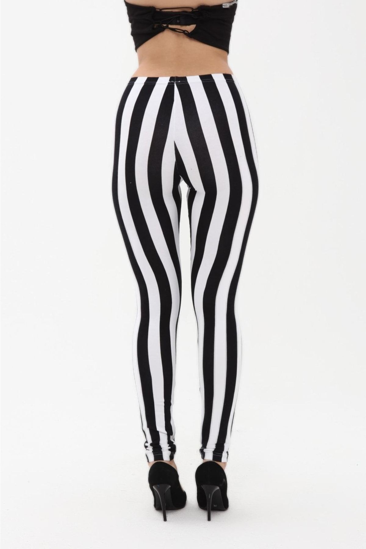 1Moda1Tarz Women s Black and White Striped High Waist Lycra