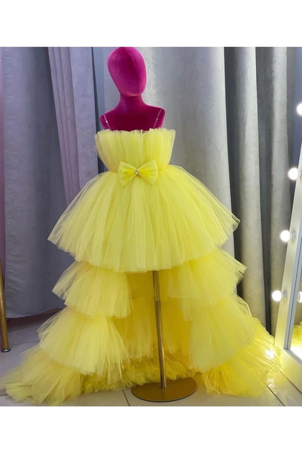Kız Çocuk Sarı Renk Doğum Günü Parti Özel Gün Elbisesi