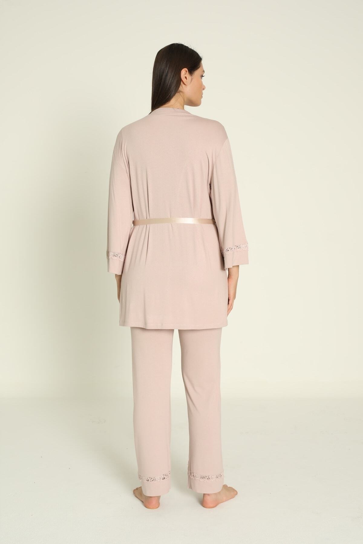 Miss Dünya Lissa Süt Kahve Sabahlıklı Hamile Ve Lohusa Pijama Takımı fotoğrafı 2 (önizleme)