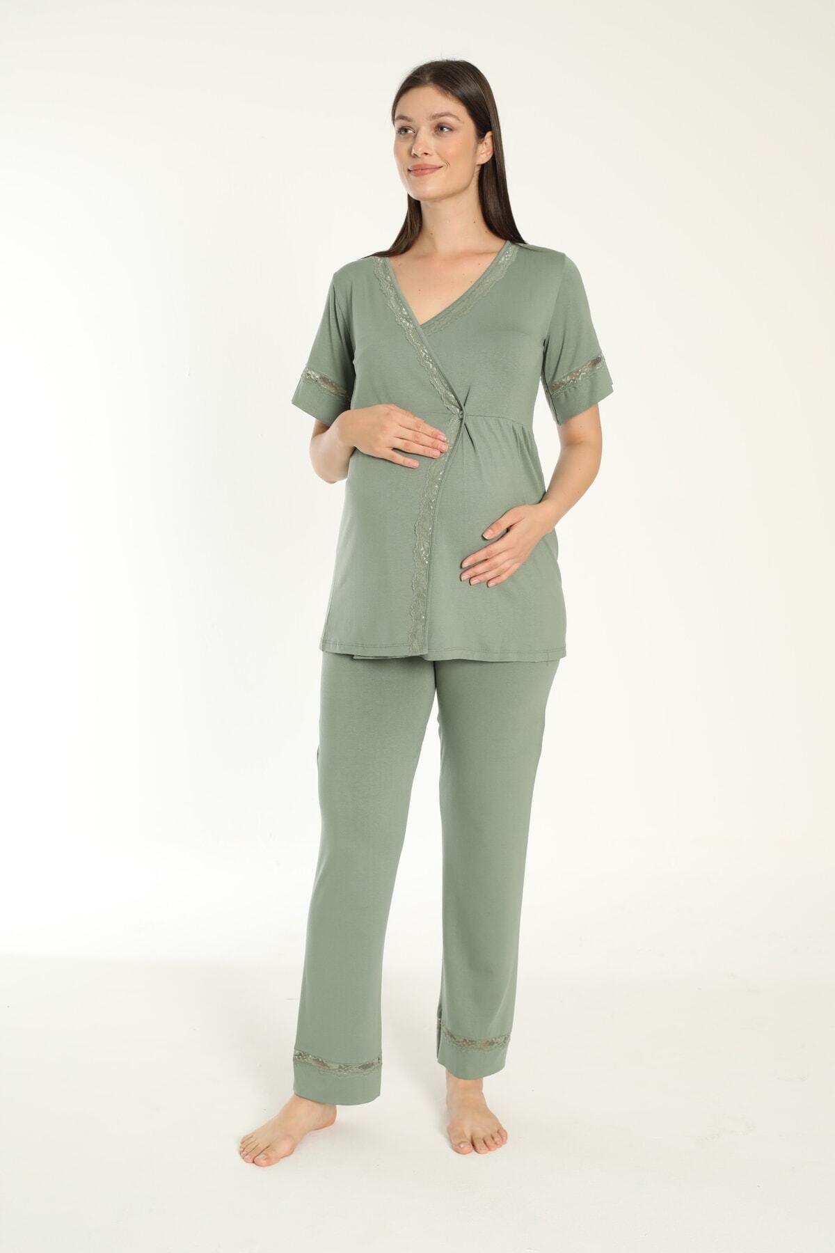 Miss Dünya Lissa Yeşil Sabahlıklı Hamile Ve Lohusa Pijama Takımı fotoğrafı 4 (önizleme)