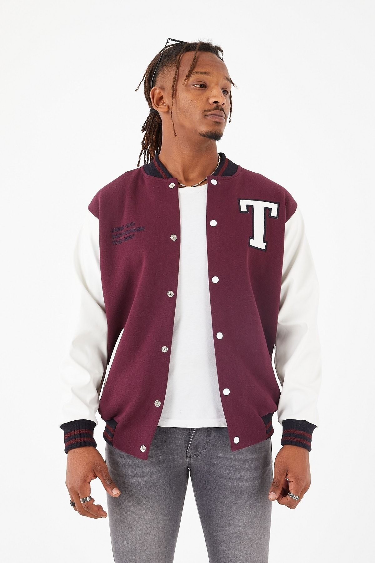 Burgundy varsity jacket hotsell mens