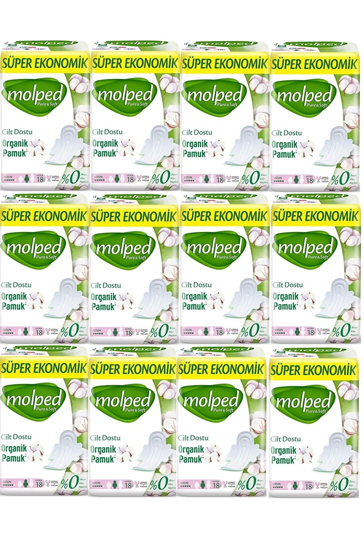 Molped Pure&soft Sanitary Pad Super Economical Long 18 Pack 12 Pieces