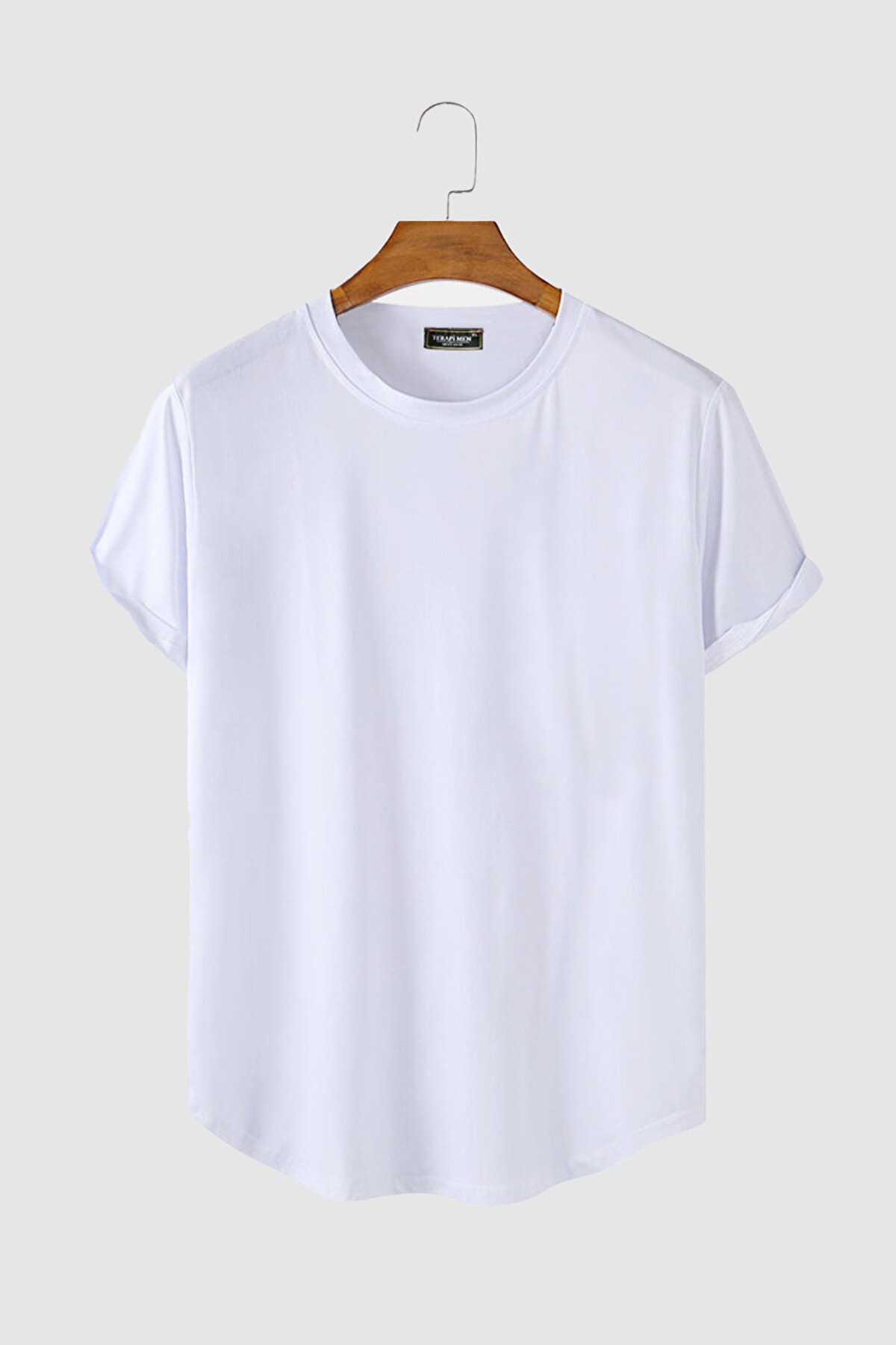 VEAVEN Erkek Beyaz Kolları Katlı Oval Kesim Cepsiz Bisiklet Yaka T-shirt Vavn306-0000005-1