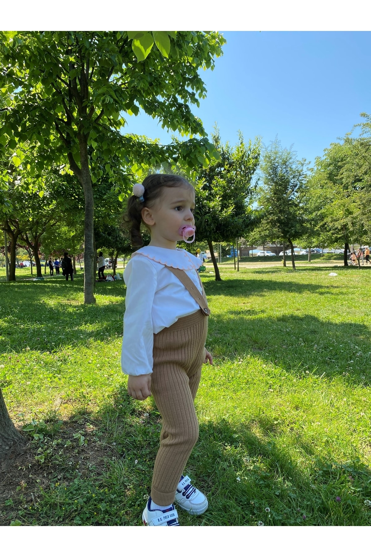 Asya Bebe Çapraz Askılı Ayarlanabilir Bebek Çocuk Tayt Salopet Kahverengi fotoğrafı 4 (önizleme)
