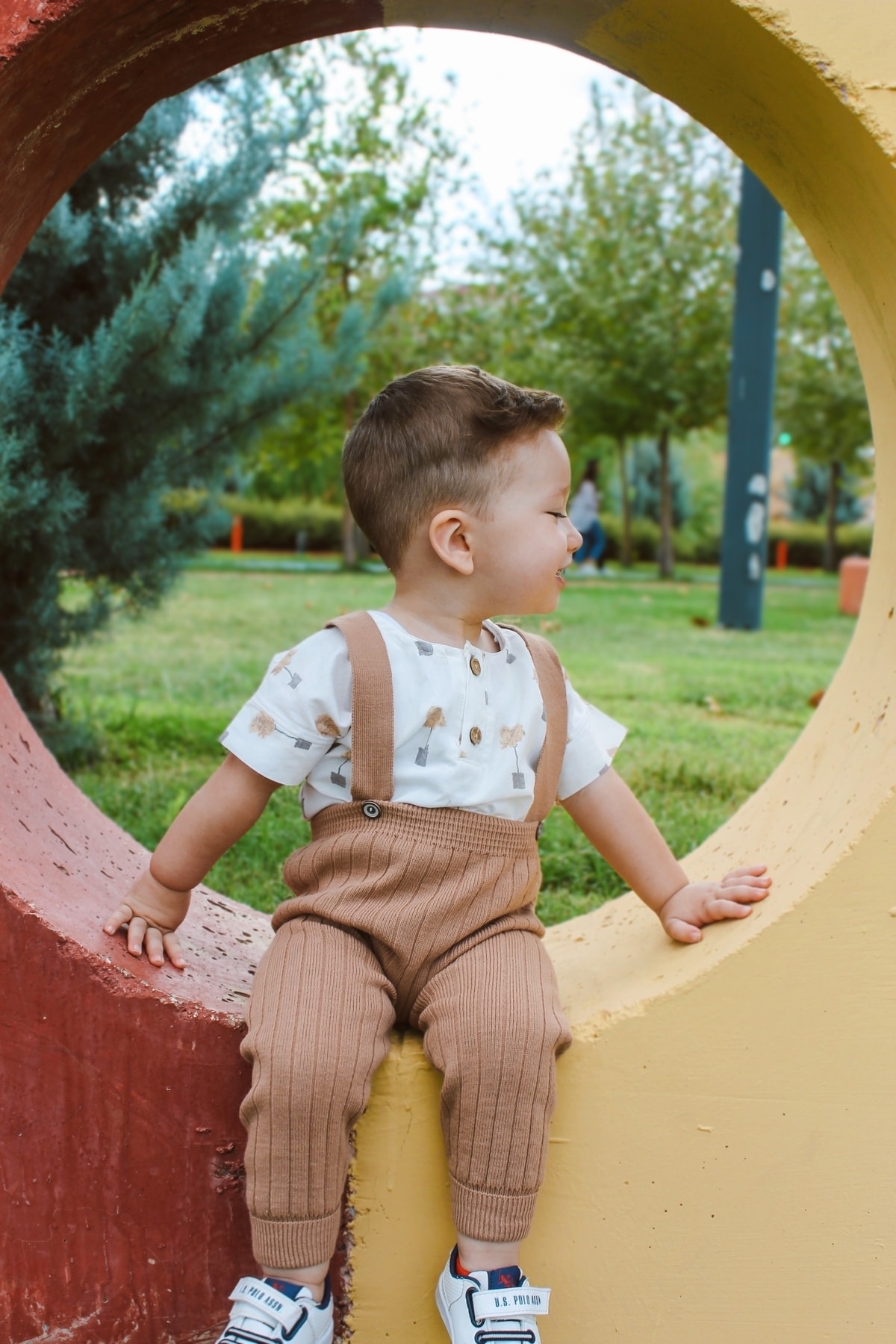 Asya Bebe Askılı Düğmeli Bebek Çocuk Triko Tayt Salopet Kahverengi fotoğrafı 2 (önizleme)