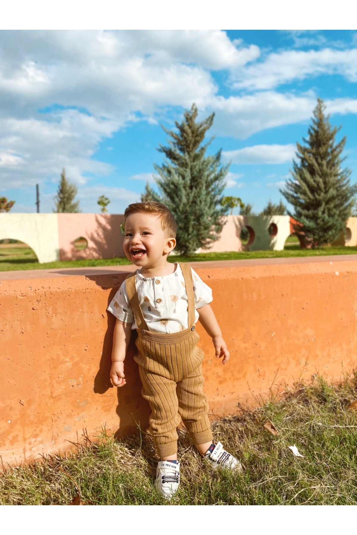 Asya Bebe Askılı Düğmeli Bebek Çocuk Triko Tayt Salopet Kahverengi fotoğrafı 3 (önizleme)