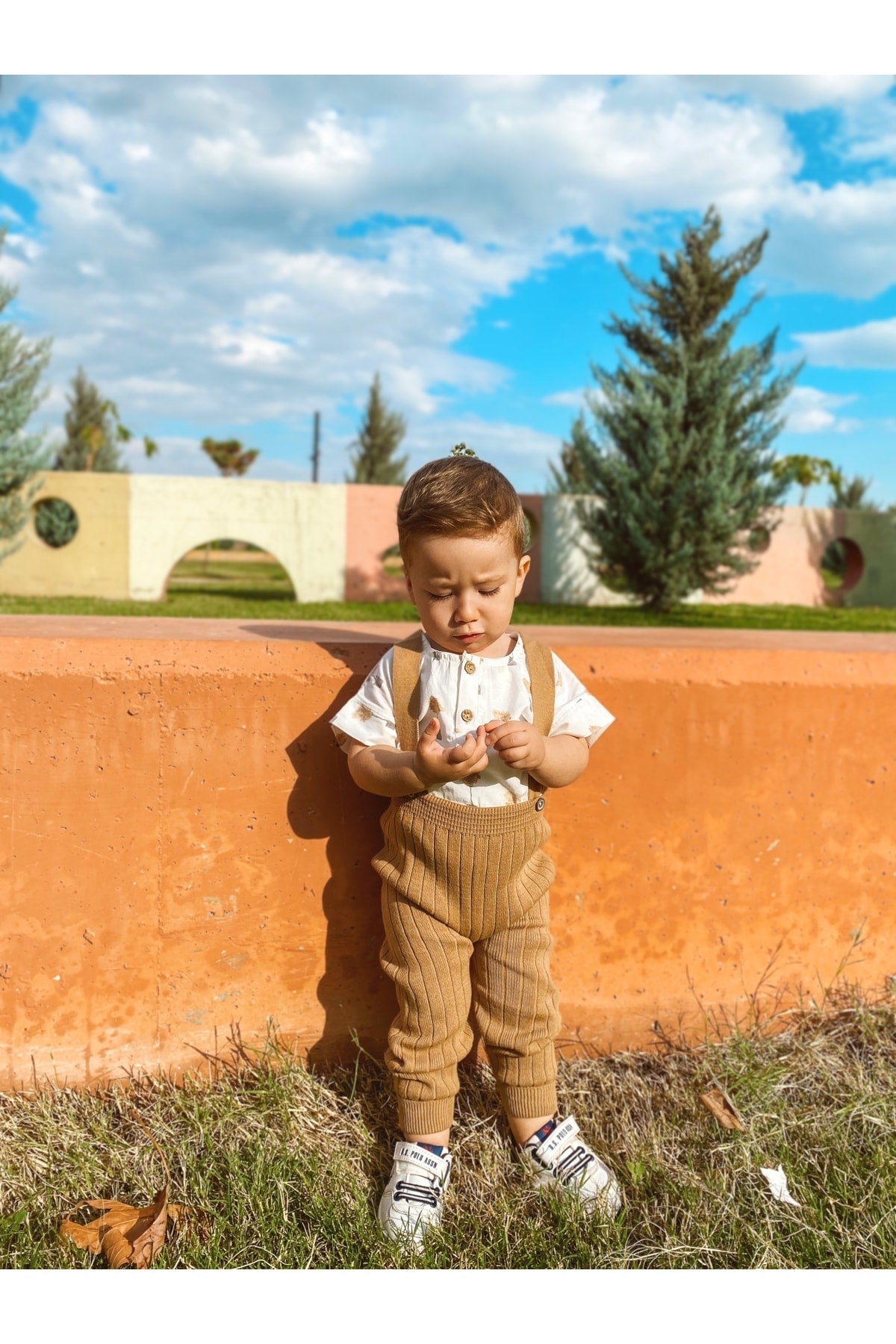 Asya Bebe Askılı Düğmeli Bebek Çocuk Triko Tayt Salopet Kahverengi fotoğrafı 4 (önizleme)