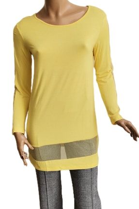 Kadın Sarı Kol Tül Detaylı Penye Tunik TNK2