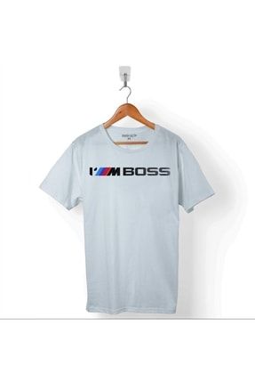 Erkek Beyaz Bmw M I'm Boss Yazılı Tişört T01B1373