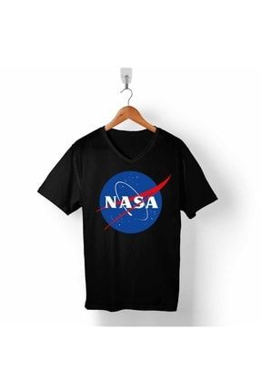 Erkek Siyah Nasa Uzay Ajansı Cosmos Logo V Yaka Tişört T05S3084