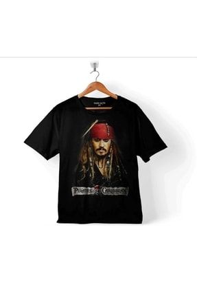 Erkek Çocuk Siyah Karayip Korsanları Captaın Jack Sparrow T-shirt T03S1776