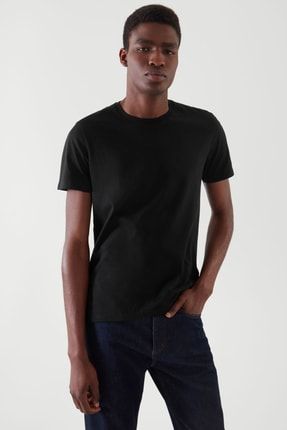 Siyah Basic Erkek Slim Fit %100 Pamuklu Kısa Kollu Bisiklet Yaka T-shirt TCPS001