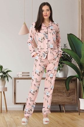 Mecit 5507 Önden Düğmeli Büyük Beden Pijama Takımı 5507P-01