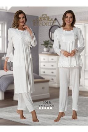 Sabahlıklı Lohusa Alt Üst Pijama Takımı - Beyaz 2018-1