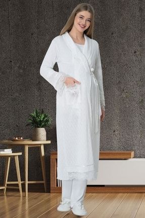 5621 Ekru Triko Sabahlıklı Lohusa Pijama Takımı MCT5621