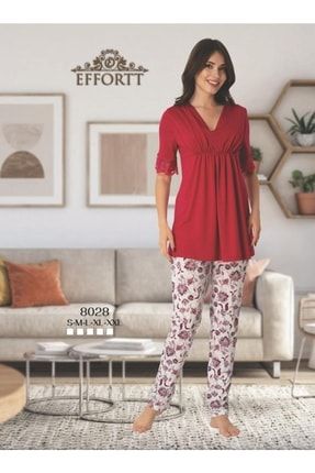 Kadın Lohusa Pijama Takımı Kırmızı 8028-1
