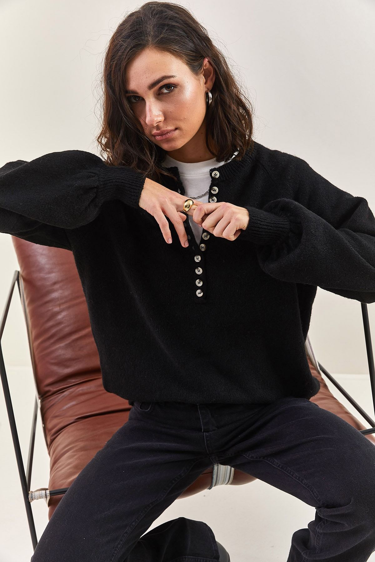 Bianco Lucci-Damen-Strickpullover mit Knopfloch-Rollkragenpullover 7