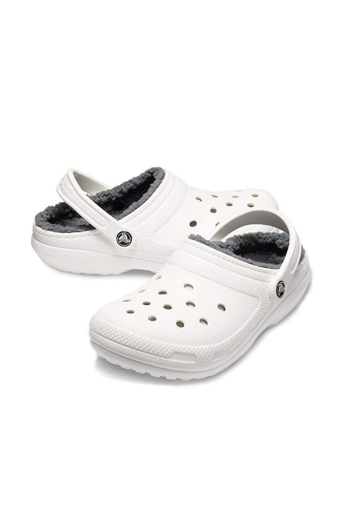 White crocs with gray fur discount
