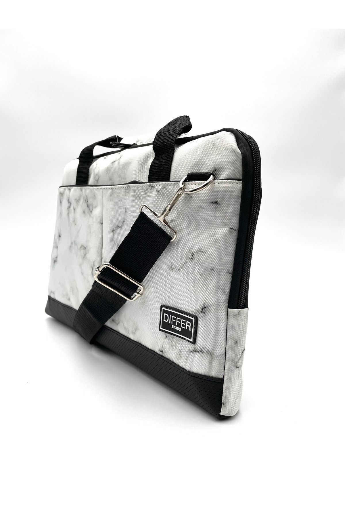 Differ-15.6'' Inch, White Marble Pattern, Shoulder Strap and Cross Notebook Laptop Macbook Bag 3