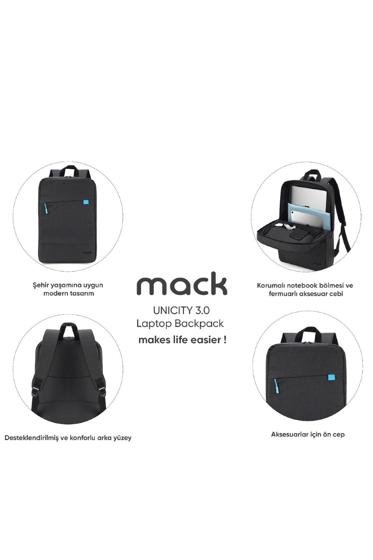 کوله‌پشتی نوت بوک Mcc-605 15.6 Unicity 3.0 مشکی Mack اورجینال - تصویر 8