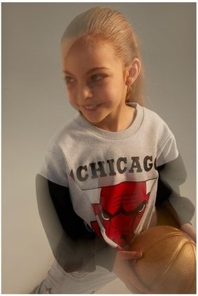 DeFacto Kız Çocuk NBA Chicago Bulls Bisiklet Yaka Sweatshirt