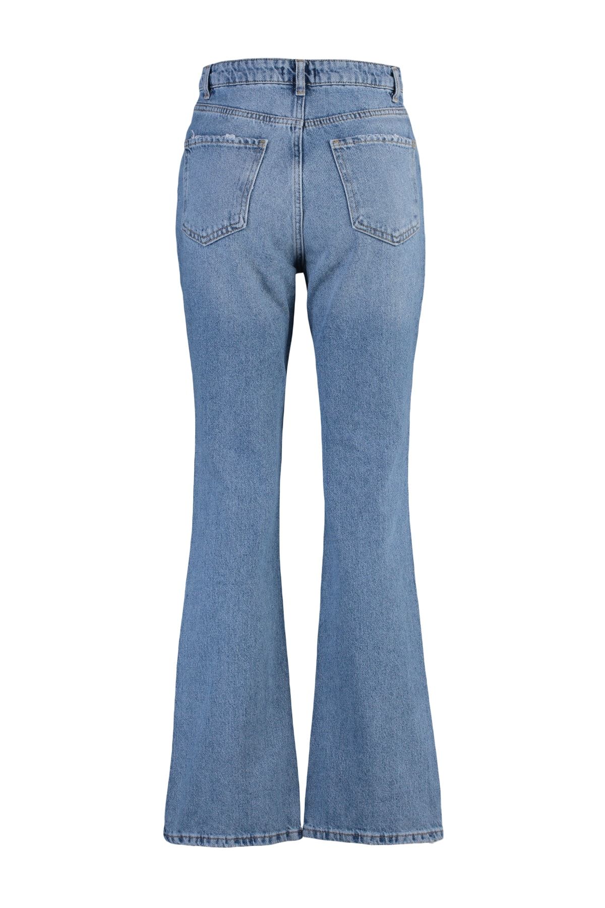 Trendyol Collection-Blue Ripped Detailed High Waist Flare Jeans TWOSS22JE0440 11