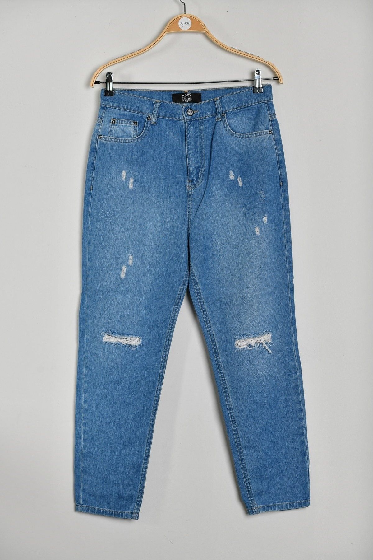 Yırtık Detaylı Erkek Jean Pantolon - Açık Mavi - 30