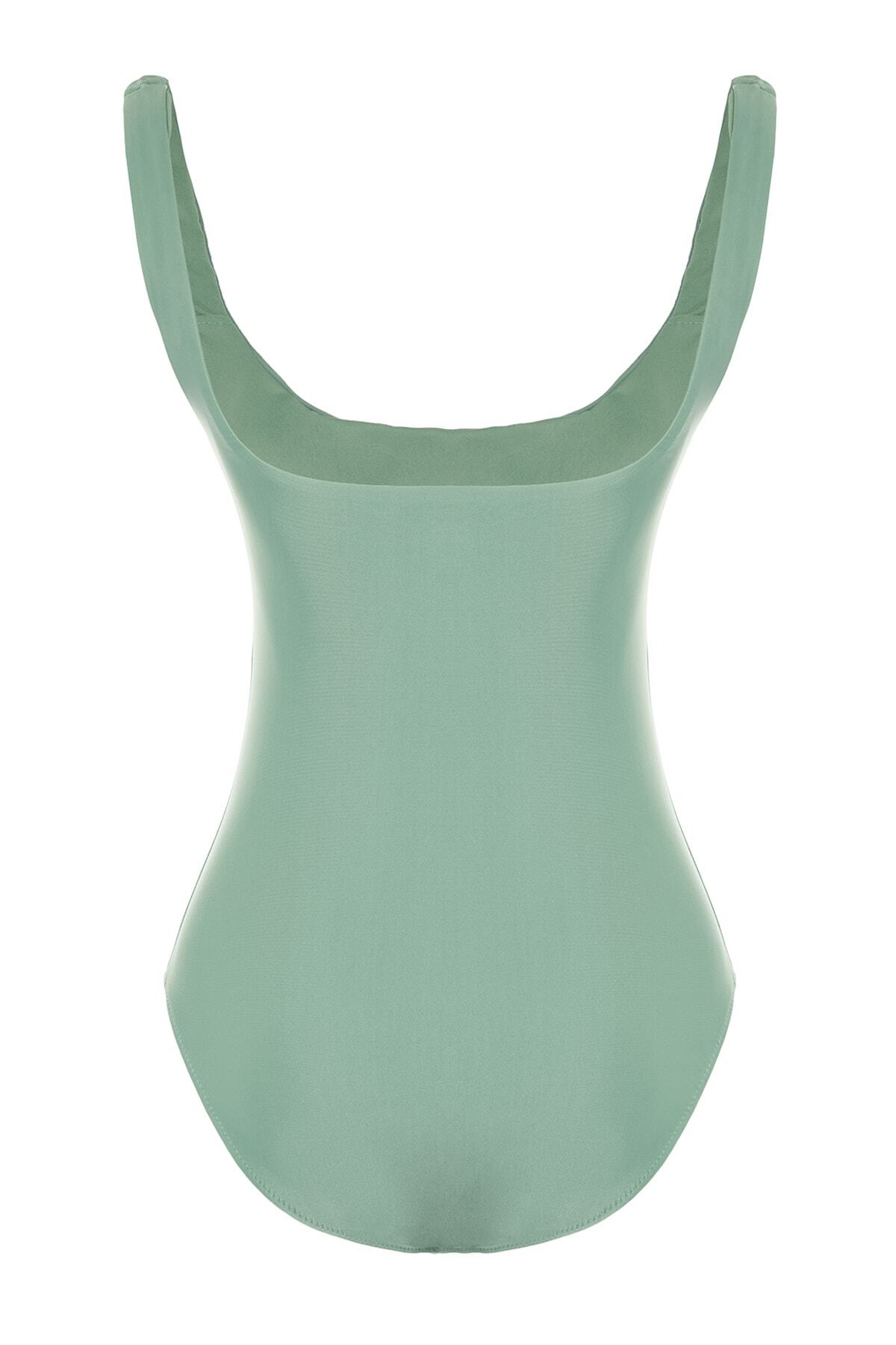 Trendyol Collection-Grüner Badeanzug mit eckigem Kragen und normalem Beinschnitt TBESS22MA0005 8