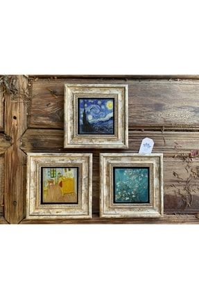 Çerçeveli Taş Duvar Dekoru Tablo 3'lü Set 20x20cm Van Gogh's Bedroom In Arles 3CDD-40-410